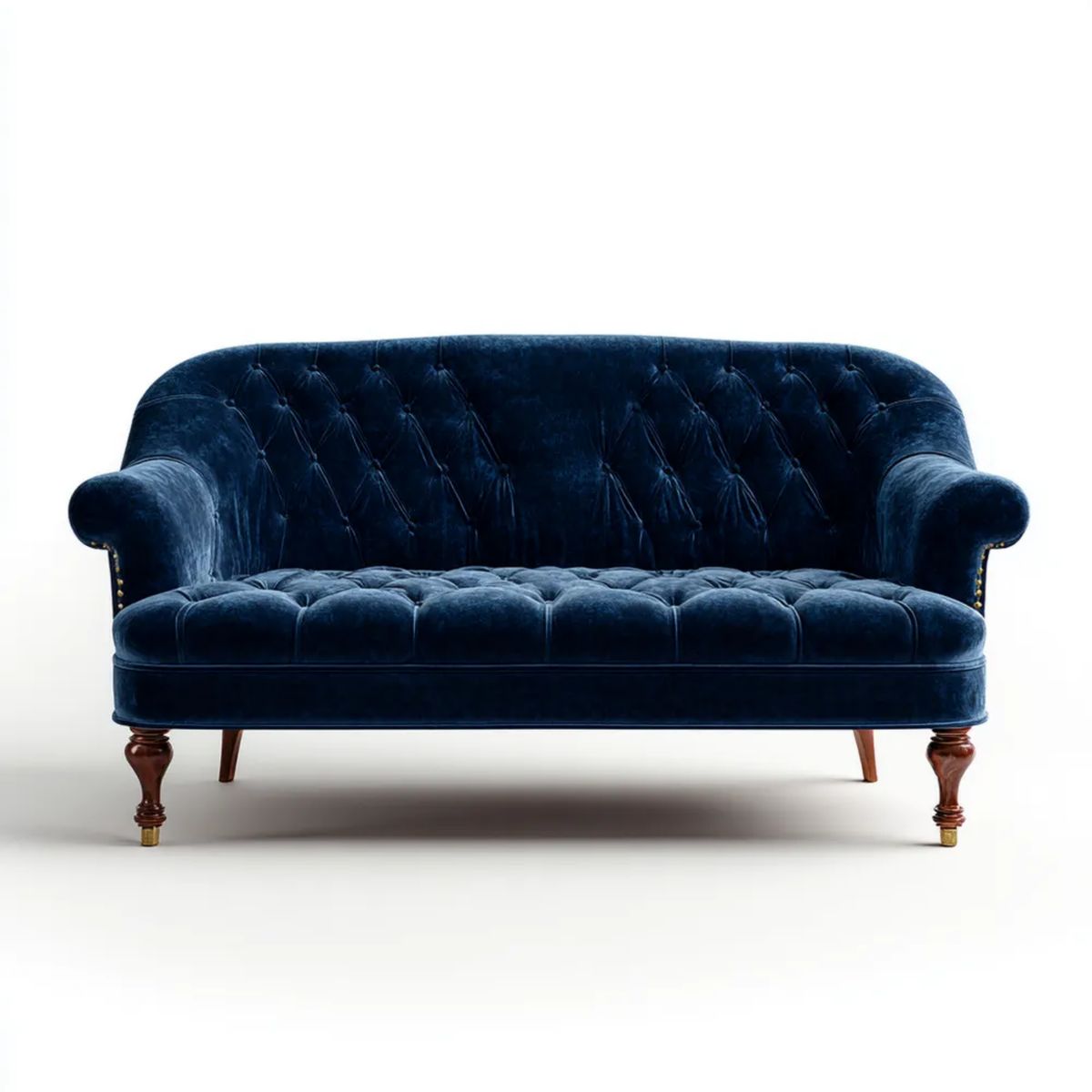 Dwuosobowa sofa Chesterfield z aksamitu, granatowa, 170 × 85 × 78 cm