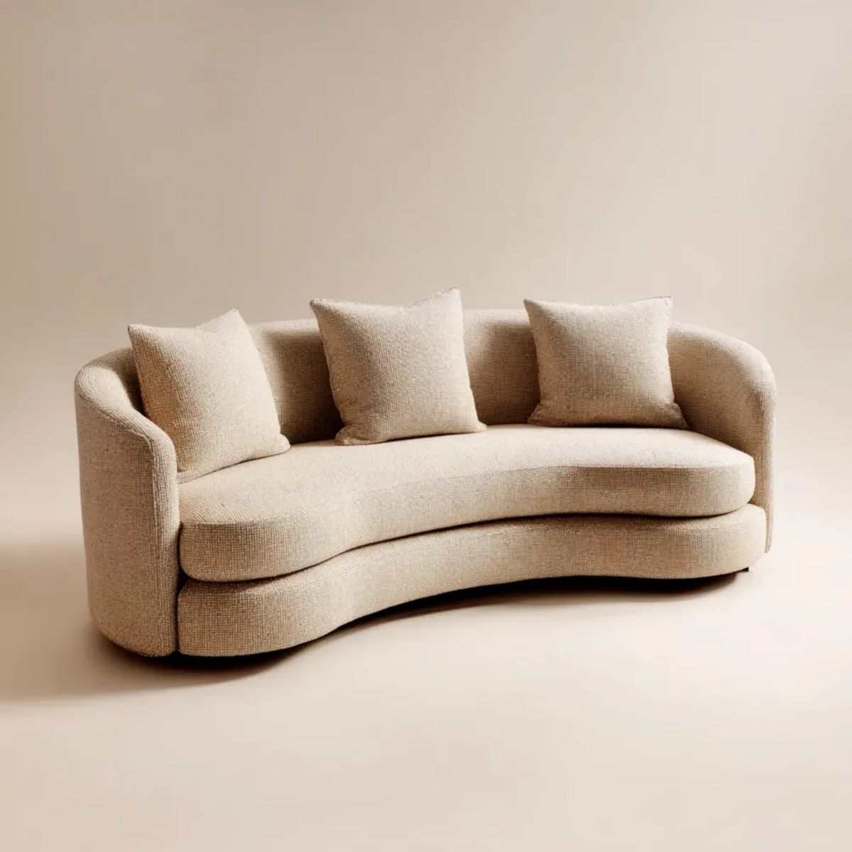 Kremowa sofa 3-osobowa z tkaniny boucle, owalna, 220 x 95 x 78 cm
