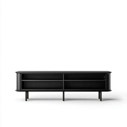 Czarna szafka RTV z płyty MDF i metalu, 180 x 40 x 55 cm