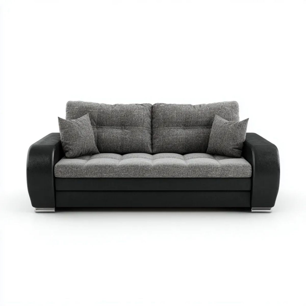 Sofa dwuosobowa z tkaniny i ekoskóry szaro-czarna 200 × 90 × 85 cm