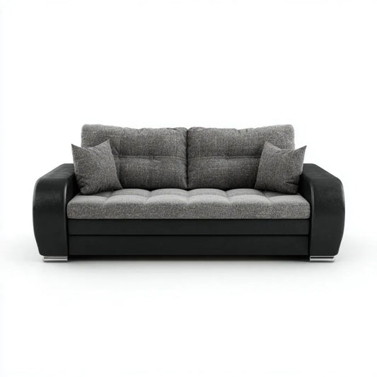 Sofa dwuosobowa z tkaniny i ekoskóry szaro-czarna 200 × 90 × 85 cm