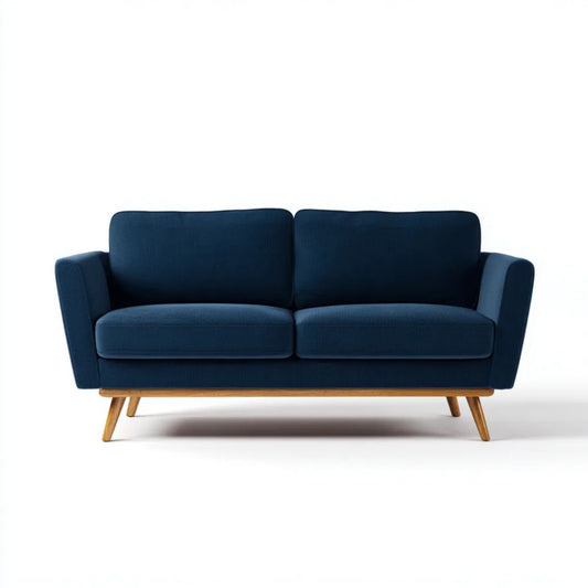 Granatowa sofa dwuosobowa z tapicerką poliestrową i nogami z litego drewna, 160 × 85 × 84 cm