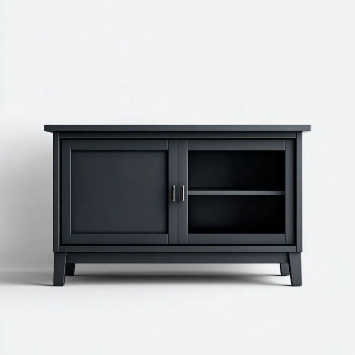 Czarna szafka RTV z płyty MDF 120 × 40 × 80 cm, z 2 drzwiami przesuwnymi