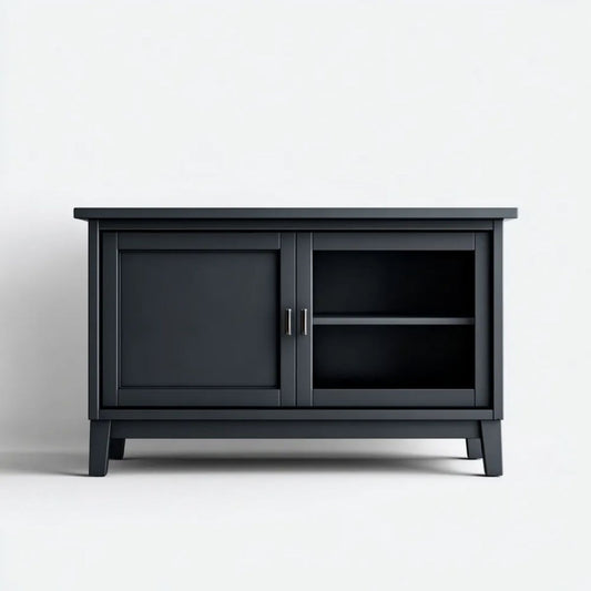 Czarna szafka RTV z płyty MDF 120 × 40 × 80 cm, z 2 drzwiami przesuwnymi